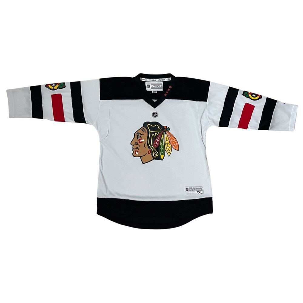 Boys Reebok Chicago Blackhawks Jersey Youth  L XL White NHL Athletic No Name
